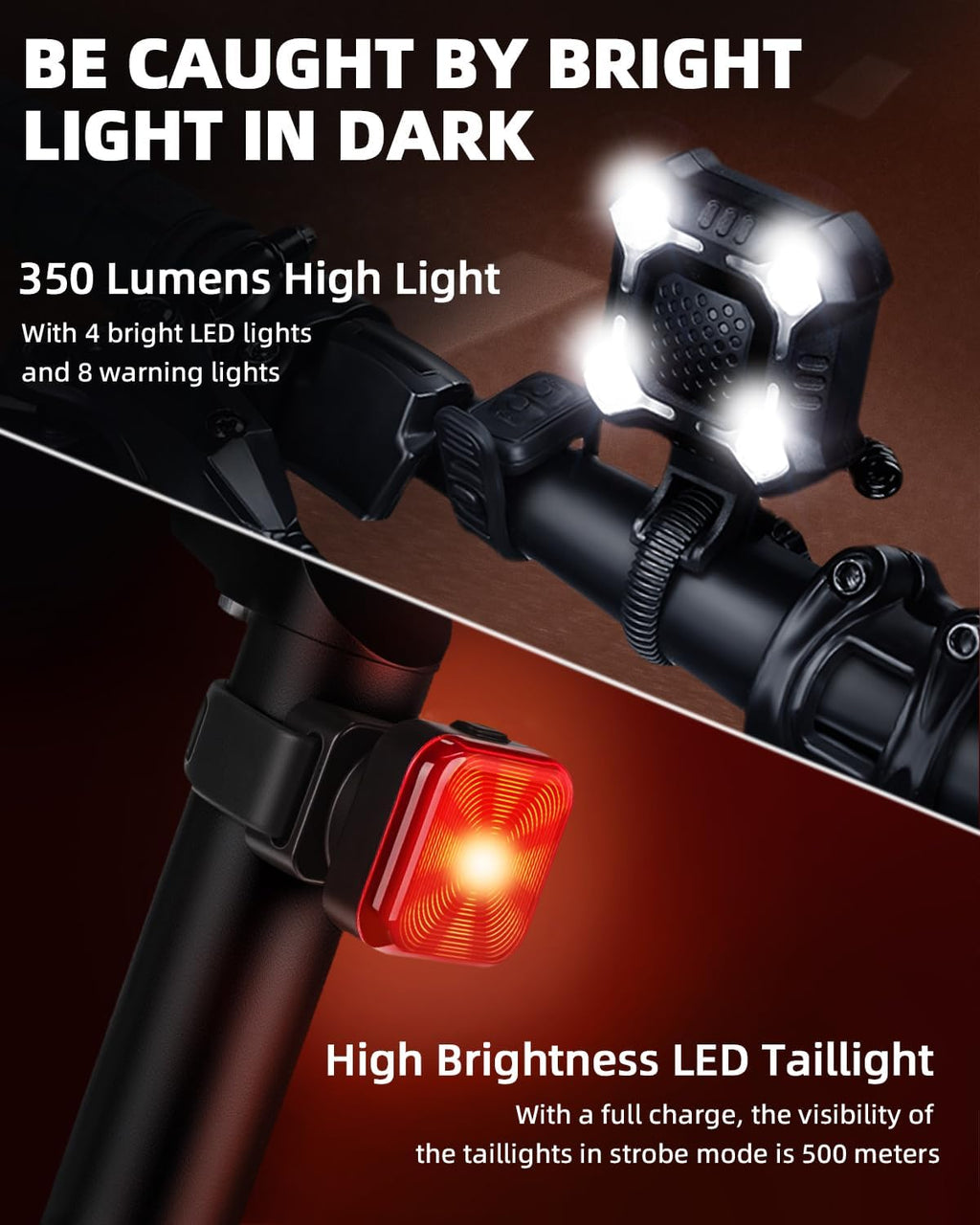 140Db Bike Horn with Front and Rear Light, 2In1 Bicycle Bell Control Switch LED Light, Rechargeable Waterproof, 8+5 Modes Headlight and Tail Light Daily Commute, Adults Kids Bike Scooter Ebike