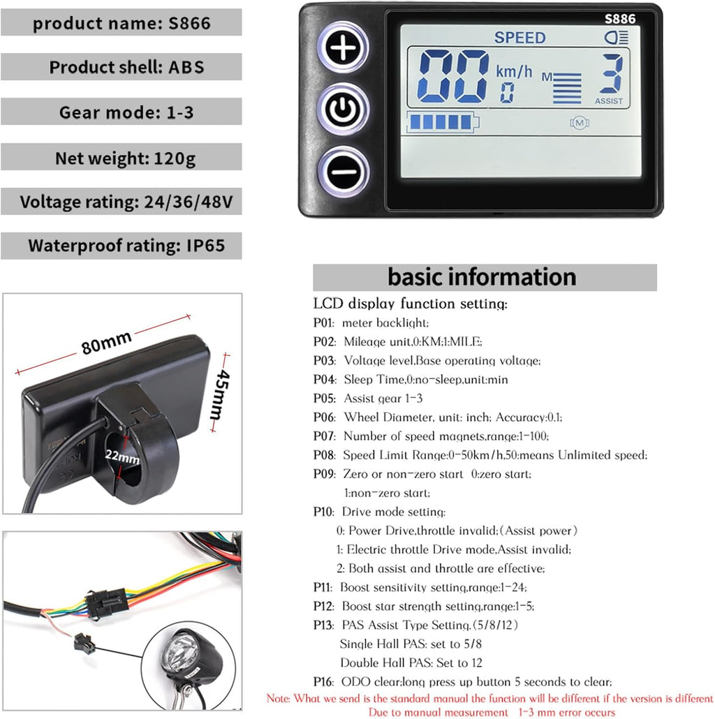 24V 36V 48V 500W Ebike Brushless Motor Controller and LCD Display Kit | 25A E Bike Controller, Electric Scooter Controller with Display Control Panel, 48V Brushless Speed Controller for Hall Motor
