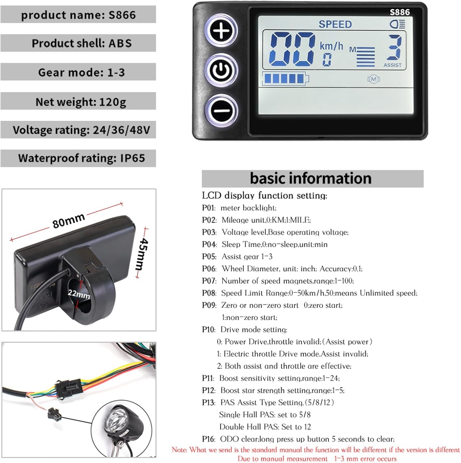 24V 36V 48V 500W Ebike Brushless Motor Controller and LCD Display Kit | 25A E Bike Controller, Electric Scooter Controller with Display Control Panel, 48V Brushless Speed Controller for Hall Motor