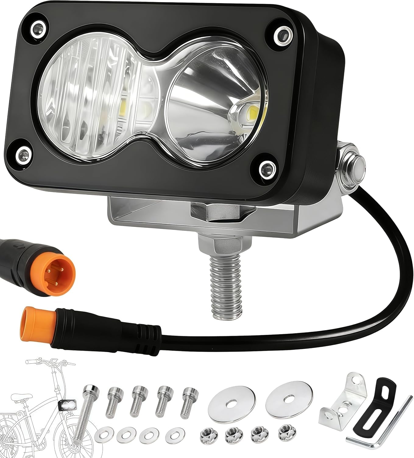 Baja Light Ebike Headlight, 20W, 6000K LED, High Beam for Ridstar Q20 | 12V-60V 3Pin Water-Resistant Off-Road Light Fits Ridstar Q20 Series, Motorcycle, ATV, Ebike Accessories & Mods
