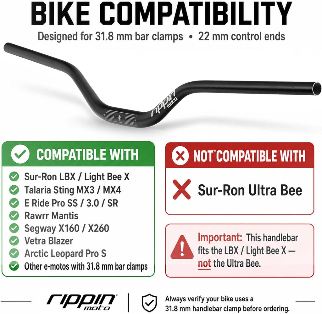 RISE3 E-Moto Handlebars for Sur-Ron - 3" Rise X 770Mm Wide, 22Mm Ends, 31.8Mm Center - Riser Bars for Talaria Sting, E-Ride PRO, Rawrr Mantis, Vetra Blazer, Surron LBX (Purple)