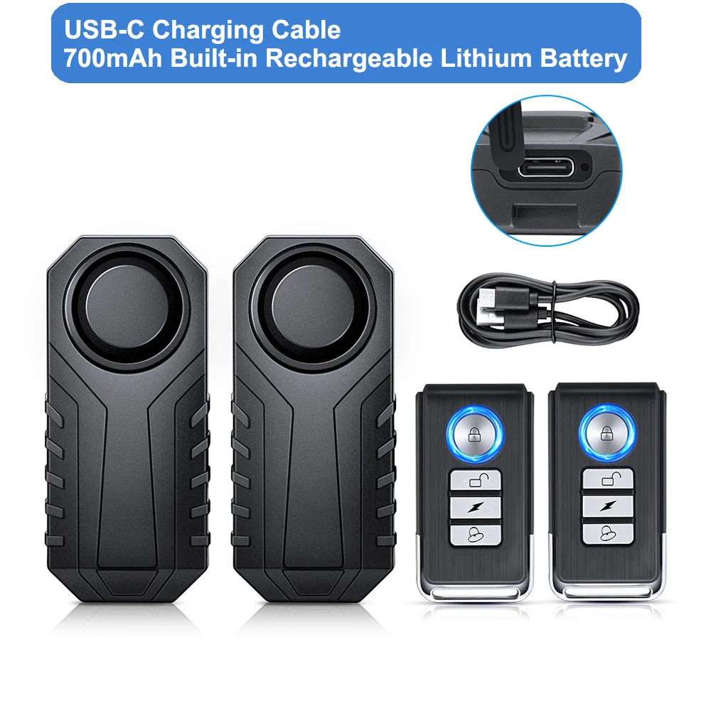 Wireless Bike Alarm with Remote IP65 Waterproof Rechargeable 113Db Loud Bicycle E-Bikes Scooter Moto anti Theft Alarm