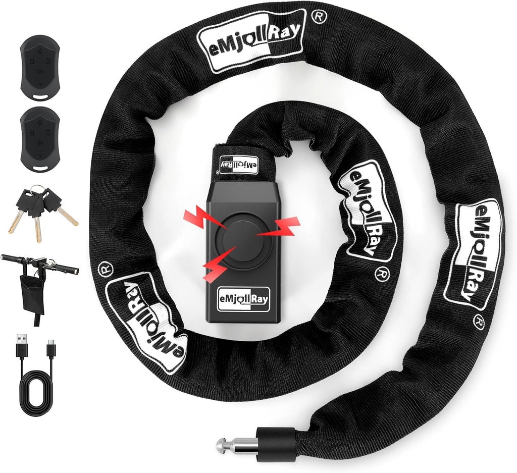 Bike Chain Lock with Alarm E Scooter Lock Anti-Theft Alarm 110Db 4Ft Security Heavy Duty with USB C Cable and 3 Keys for Bike/E Scooter/Motorcycle