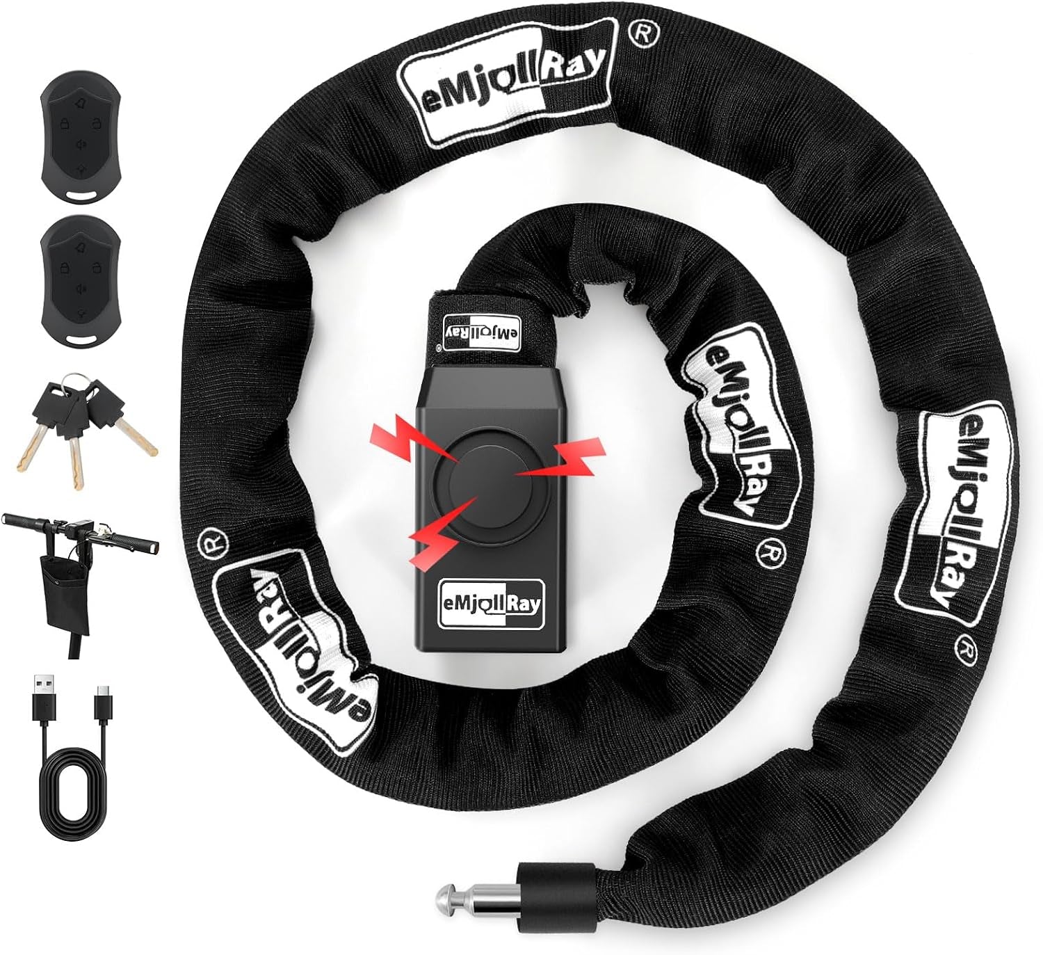 Bike Chain Lock with Alarm E Scooter Lock Anti-Theft Alarm 110Db 4Ft Security Heavy Duty with USB C Cable and 3 Keys for Bike/E Scooter/Motorcycle