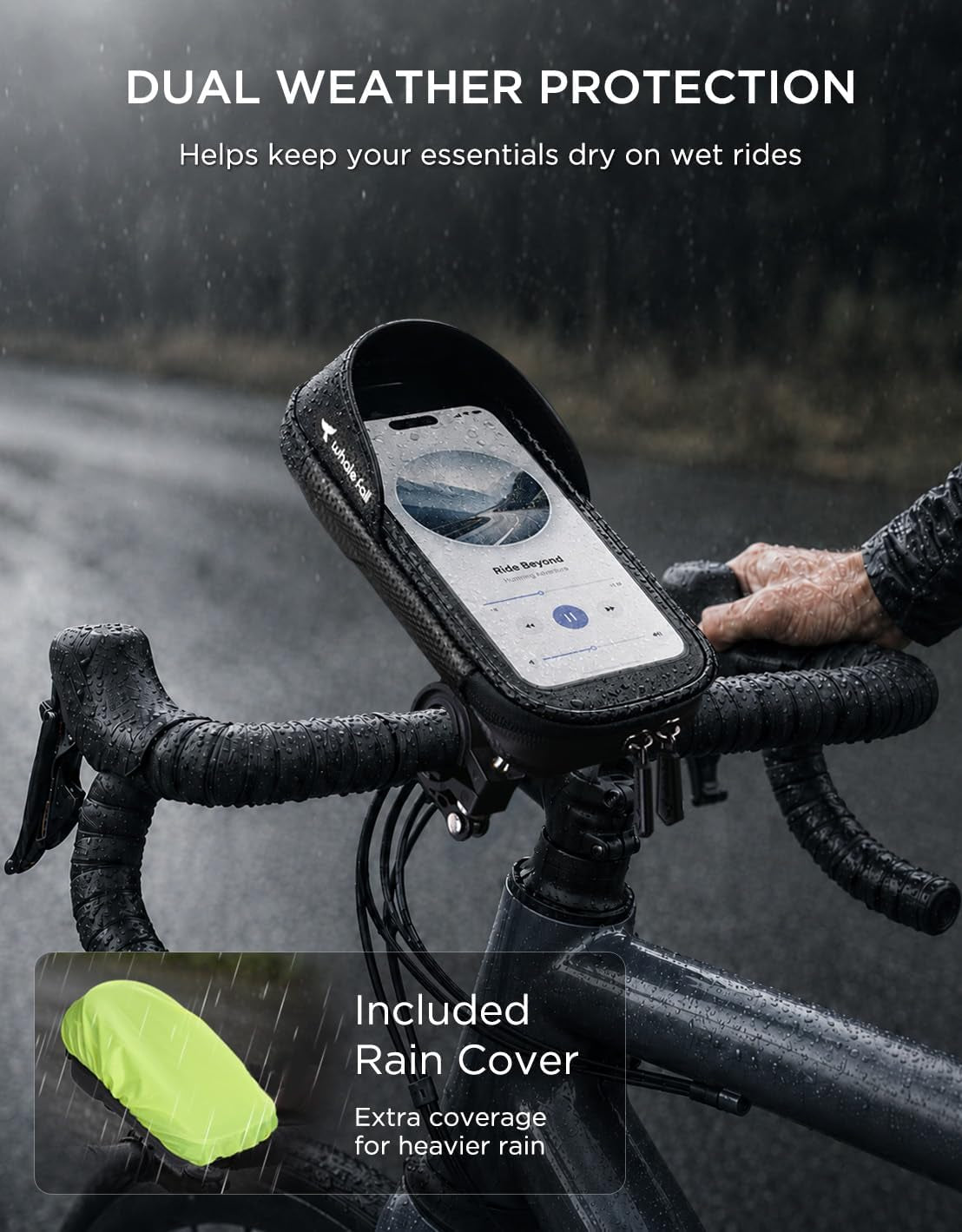 Bike Phone Holder, Waterproof Handlebar Bag for Phones up to 7" | 360° Rotatable Mount, TPU Touchscreen, Quick Release, Anti-Shake, Extra Storage and Rain Cover for Navigation and Rides