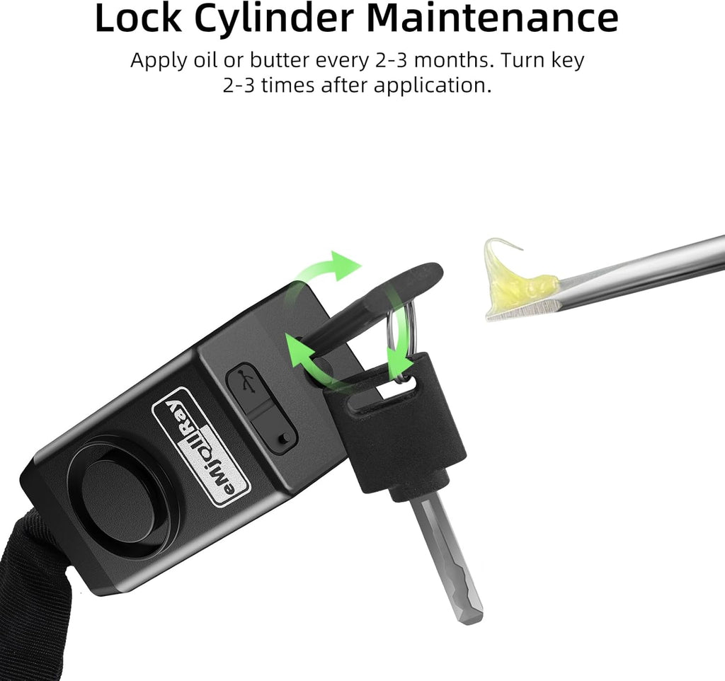 Bike Chain Lock with Alarm E Scooter Lock Anti-Theft Alarm 110Db 4Ft Security Heavy Duty with USB C Cable and 3 Keys for Bike/E Scooter/Motorcycle