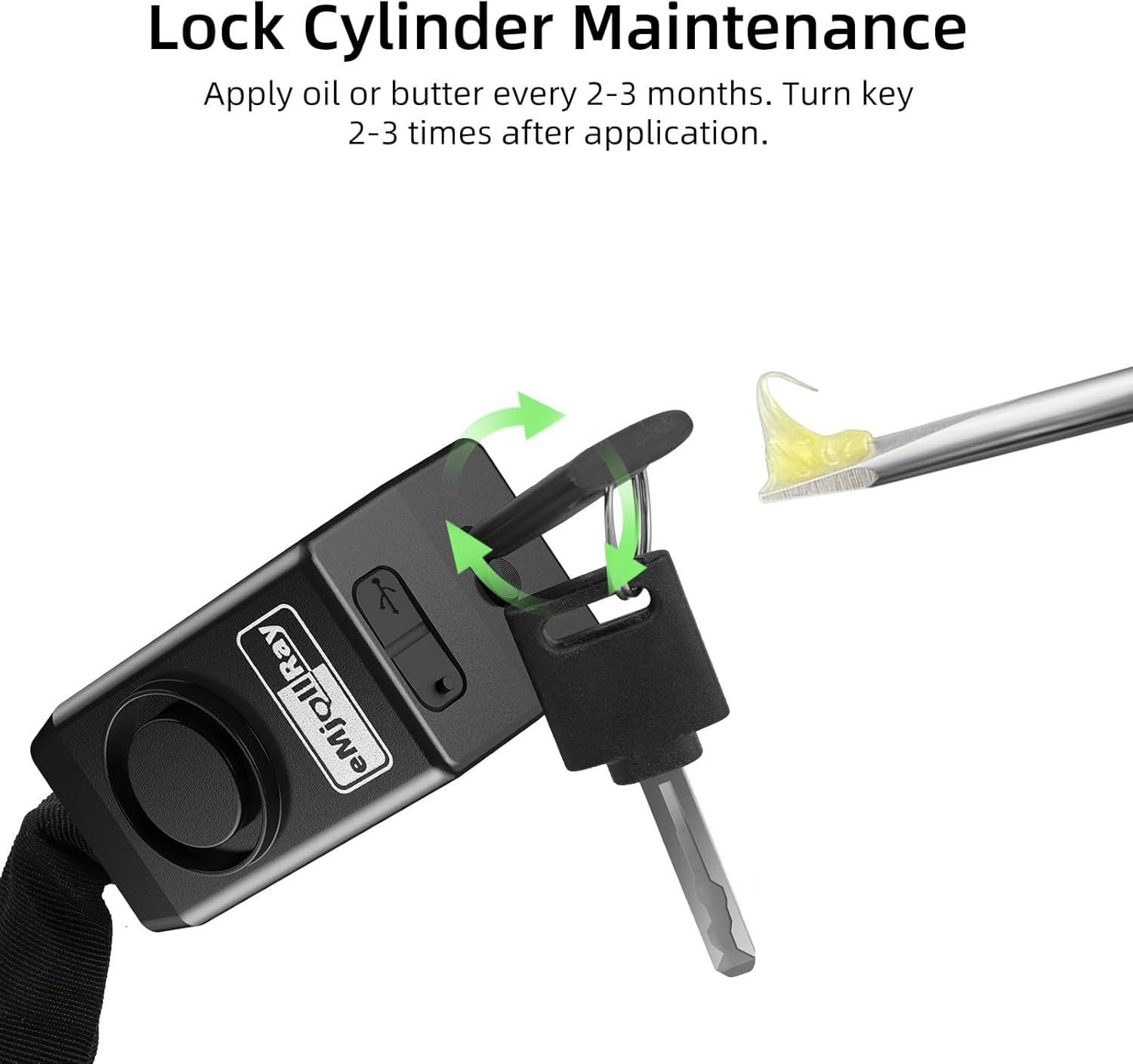 Bike Chain Lock with Alarm E Scooter Lock Anti-Theft Alarm 110Db 4Ft Security Heavy Duty with USB C Cable and 3 Keys for Bike/E Scooter/Motorcycle