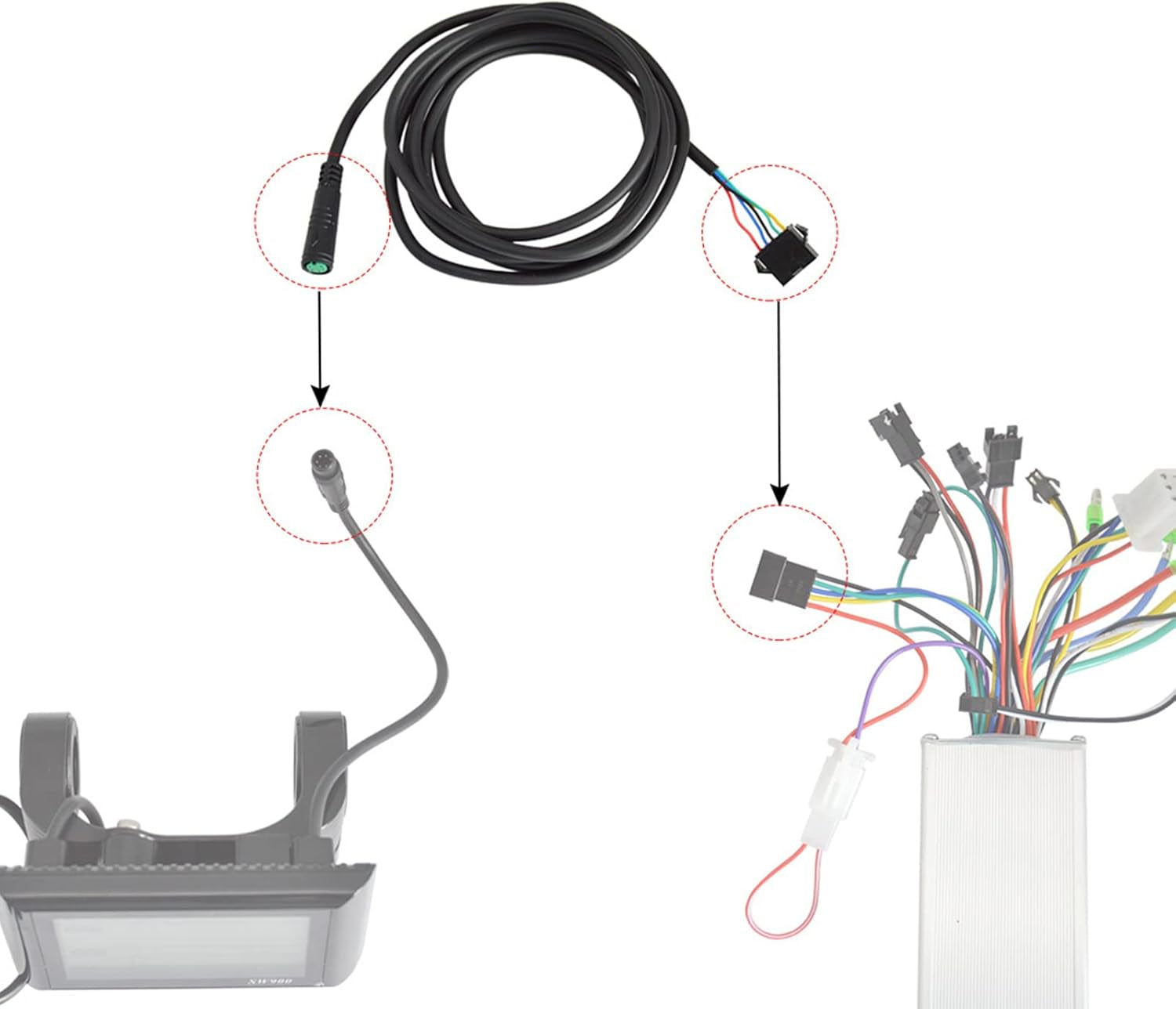 5 Pin Electric Bicycle Extension Cable 170Cm Waterproof Adapter Cable for Display to SM Ebike Accessories