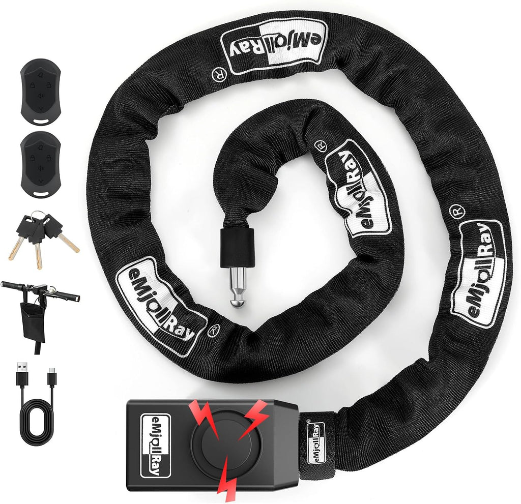 Bike Chain Lock with Alarm E Scooter Lock Anti-Theft Alarm 110Db 4Ft Security Heavy Duty with USB C Cable and 3 Keys for Bike/E Scooter/Motorcycle