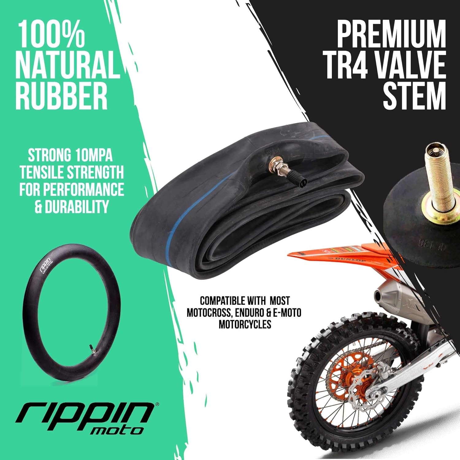 90/100-16 Performance Duty Natural Rubber Motorcycle Inner Tube – 2Mm Thick, TR4 Valve Stem, Fits 3.25/3.50-16 Rear Dirt Bike & E-Moto Tires