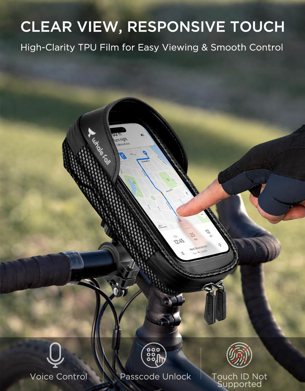 Bike Phone Holder, Waterproof Handlebar Bag for Phones up to 7" | 360° Rotatable Mount, TPU Touchscreen, Quick Release, Anti-Shake, Extra Storage and Rain Cover for Navigation and Rides