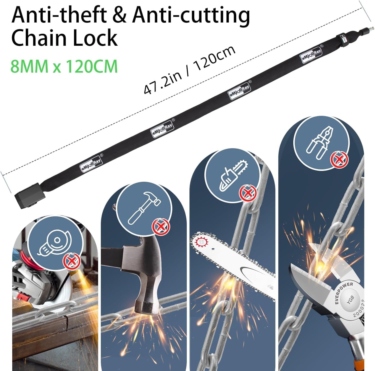 Bike Chain Lock with Alarm E Scooter Lock Anti-Theft Alarm 110Db 4Ft Security Heavy Duty with USB C Cable and 3 Keys for Bike/E Scooter/Motorcycle