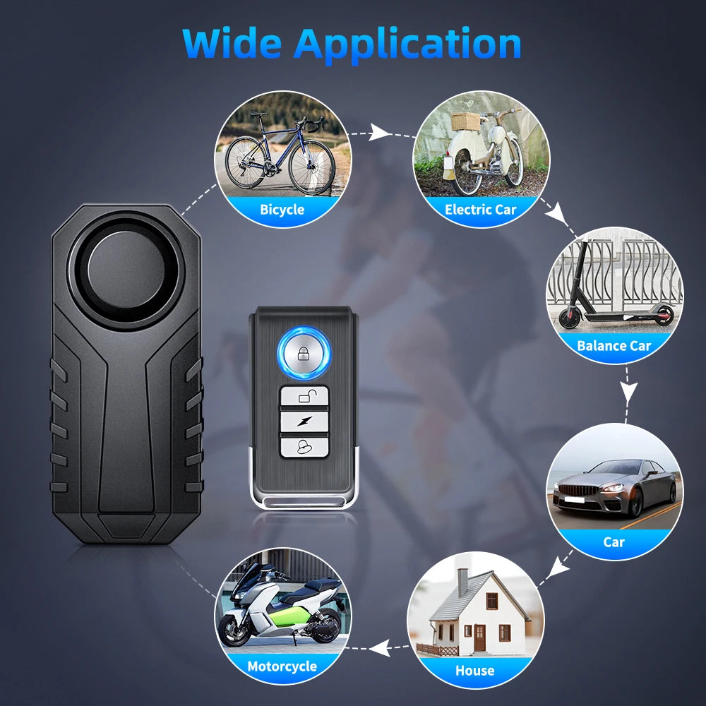 Wireless Bike Alarm with Remote IP65 Waterproof Rechargeable 113Db Loud Bicycle E-Bikes Scooter Moto anti Theft Alarm