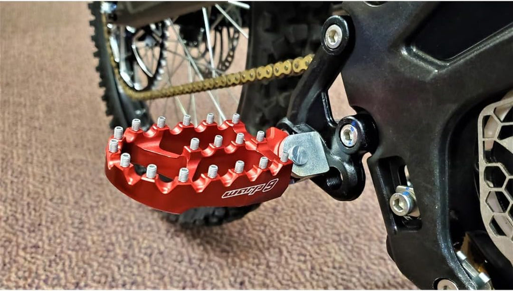 E-Moto Foot Pegs for Surron LBX, E-Ride Pro All Models, Must Do Upgrade, E-Bike, Comes in Many Colors, E-Bike Pegs Footpegs, Red, Blue, Purple, Black, Magnesium.