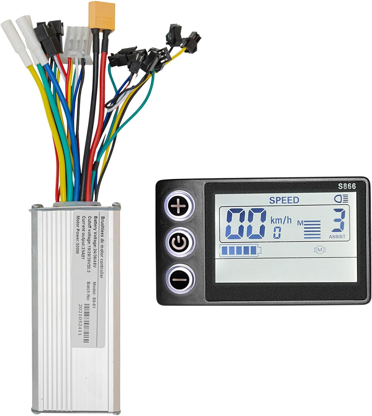 24V 36V 48V 500W Ebike Brushless Motor Controller and LCD Display Kit | 25A E Bike Controller, Electric Scooter Controller with Display Control Panel, 48V Brushless Speed Controller for Hall Motor