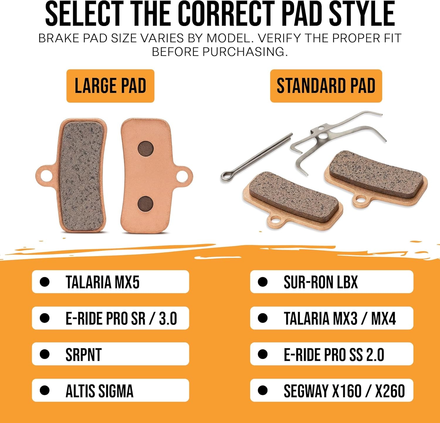 Sintered Brake Pads for Electric Dirt Bikes (Large Pad – Talaria MX5 / E-Ride PRO SR & 3.0 / Srpnt/Altis Sigma)