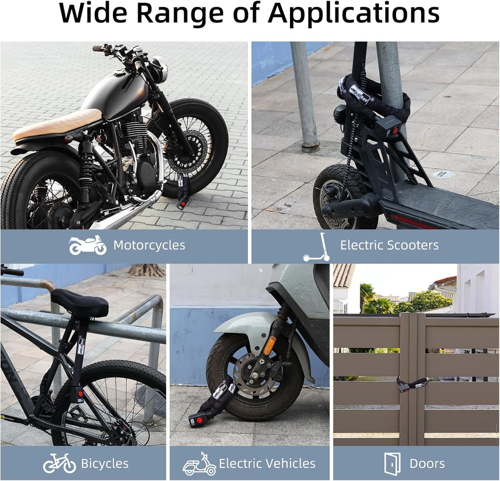 Bike Chain Lock with Alarm E Scooter Lock Anti-Theft Alarm 110Db 4Ft Security Heavy Duty with USB C Cable and 3 Keys for Bike/E Scooter/Motorcycle