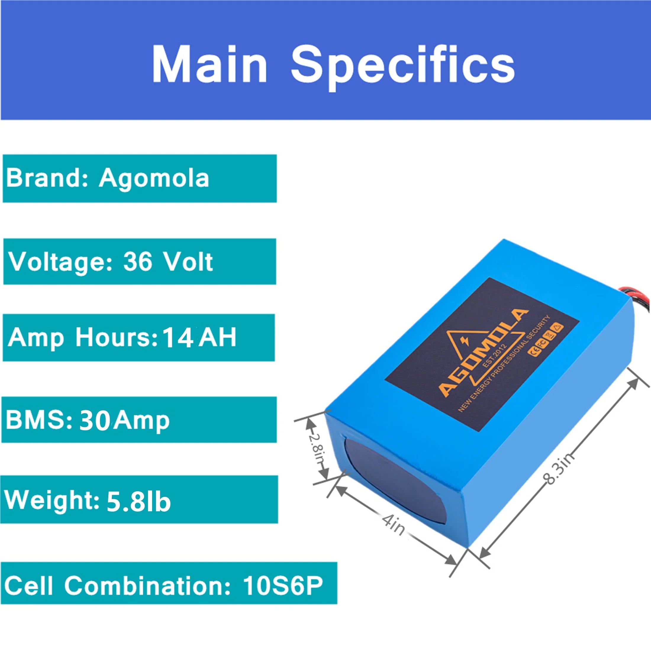 36V Battery 14Ah 36Volt Lithium Ion Ebike Battery for 100W to 800W Electric Bicycle Bikes Motor with Charger BMS