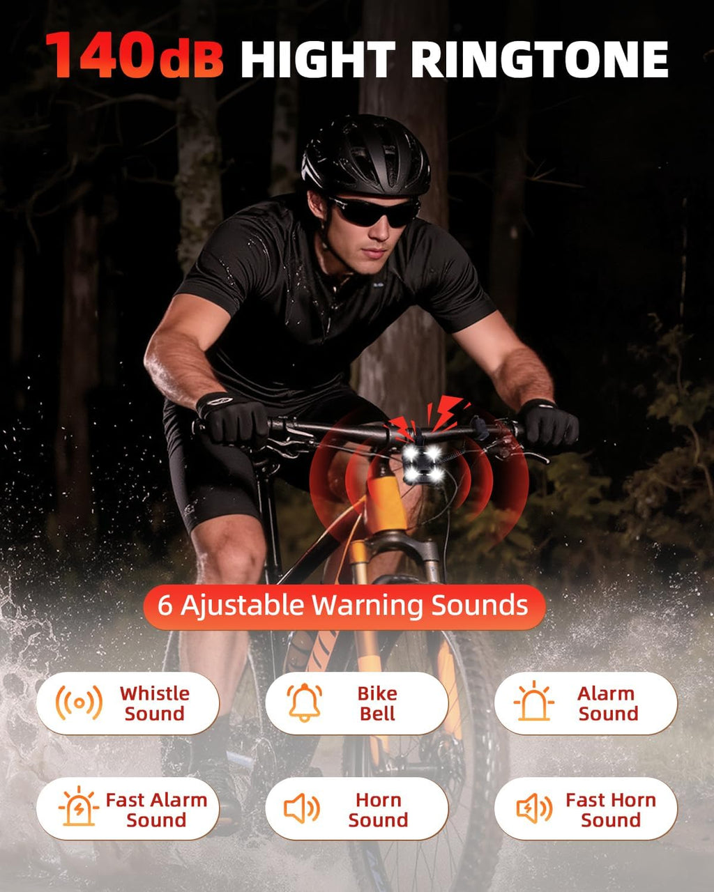 140Db Bike Horn with Front and Rear Light, 2In1 Bicycle Bell Control Switch LED Light, Rechargeable Waterproof, 8+5 Modes Headlight and Tail Light Daily Commute, Adults Kids Bike Scooter Ebike