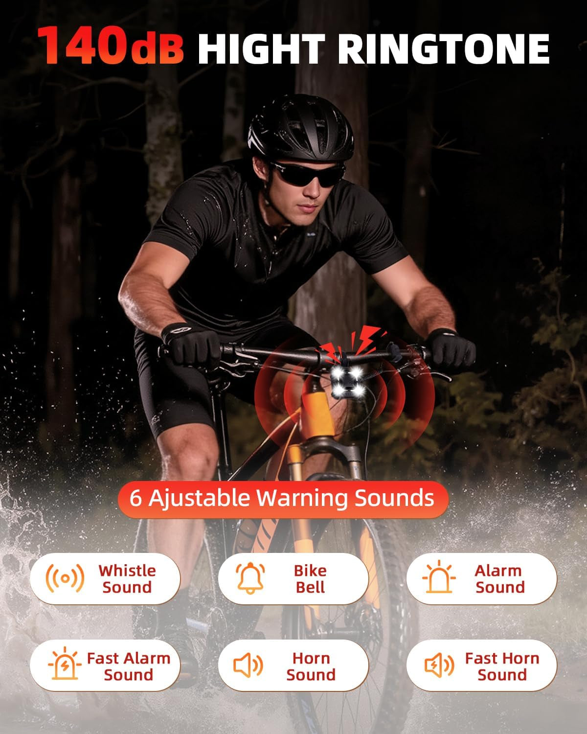 140Db Bike Horn with Front and Rear Light, 2In1 Bicycle Bell Control Switch LED Light, Rechargeable Waterproof, 8+5 Modes Headlight and Tail Light Daily Commute, Adults Kids Bike Scooter Ebike