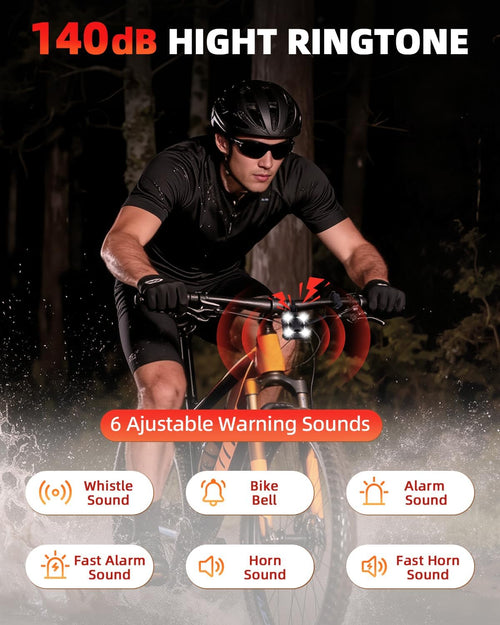 140Db Bike Horn with Front and Rear Light, 2In1 Bicycle Bell Control Switch LED Light, Rechargeable Waterproof, 8+5 Modes Headlight and Tail Light Daily Commute, Adults Kids Bike Scooter Ebike