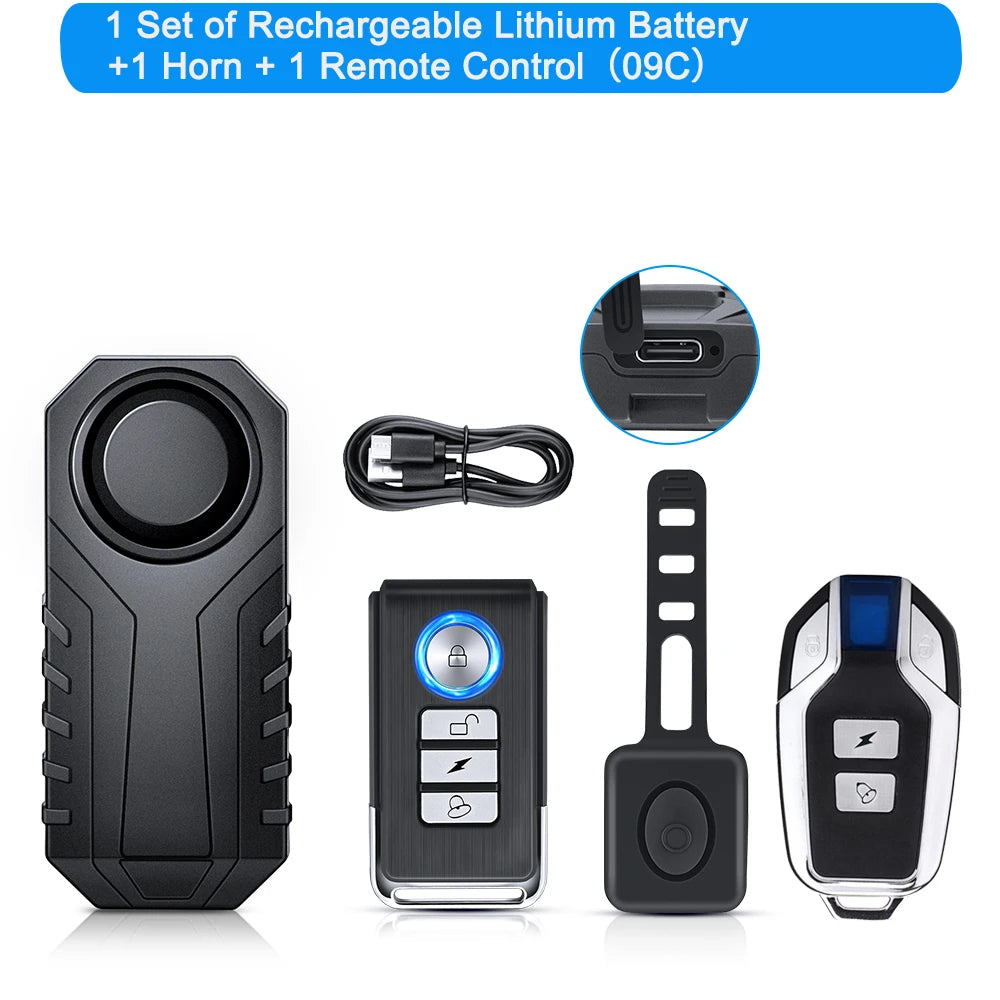 Wireless Bike Alarm with Remote IP65 Waterproof Rechargeable 113Db Loud Bicycle E-Bikes Scooter Moto anti Theft Alarm