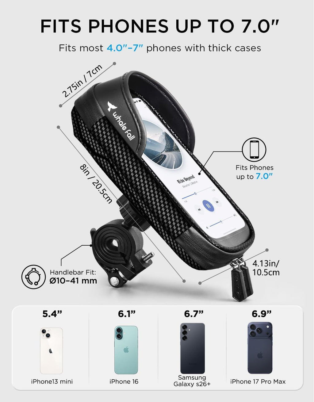 Bike Phone Holder, Waterproof Handlebar Bag for Phones up to 7" | 360° Rotatable Mount, TPU Touchscreen, Quick Release, Anti-Shake, Extra Storage and Rain Cover for Navigation and Rides