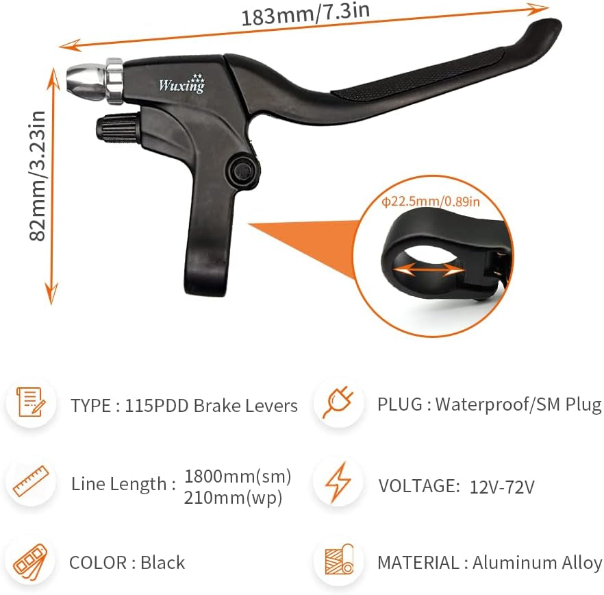 E-Bike Brake Lever WUXING 115PDD, Brake Grips for Electric Bike or E Scooter,Ebike Accessories Cut off Power When Brakes Ebike Parts (2PIN Waterproof Plug)