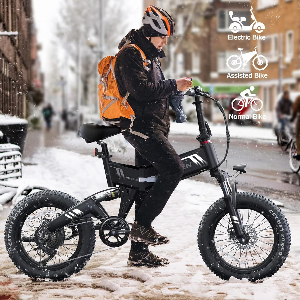 20"X4.0 Fat Tire Electric Bike for Adults, 500W Foldable Electric Bicycle with 48V 10Ah Built-In Battery, Shimano 7 Speed, Dual Shock Absorber