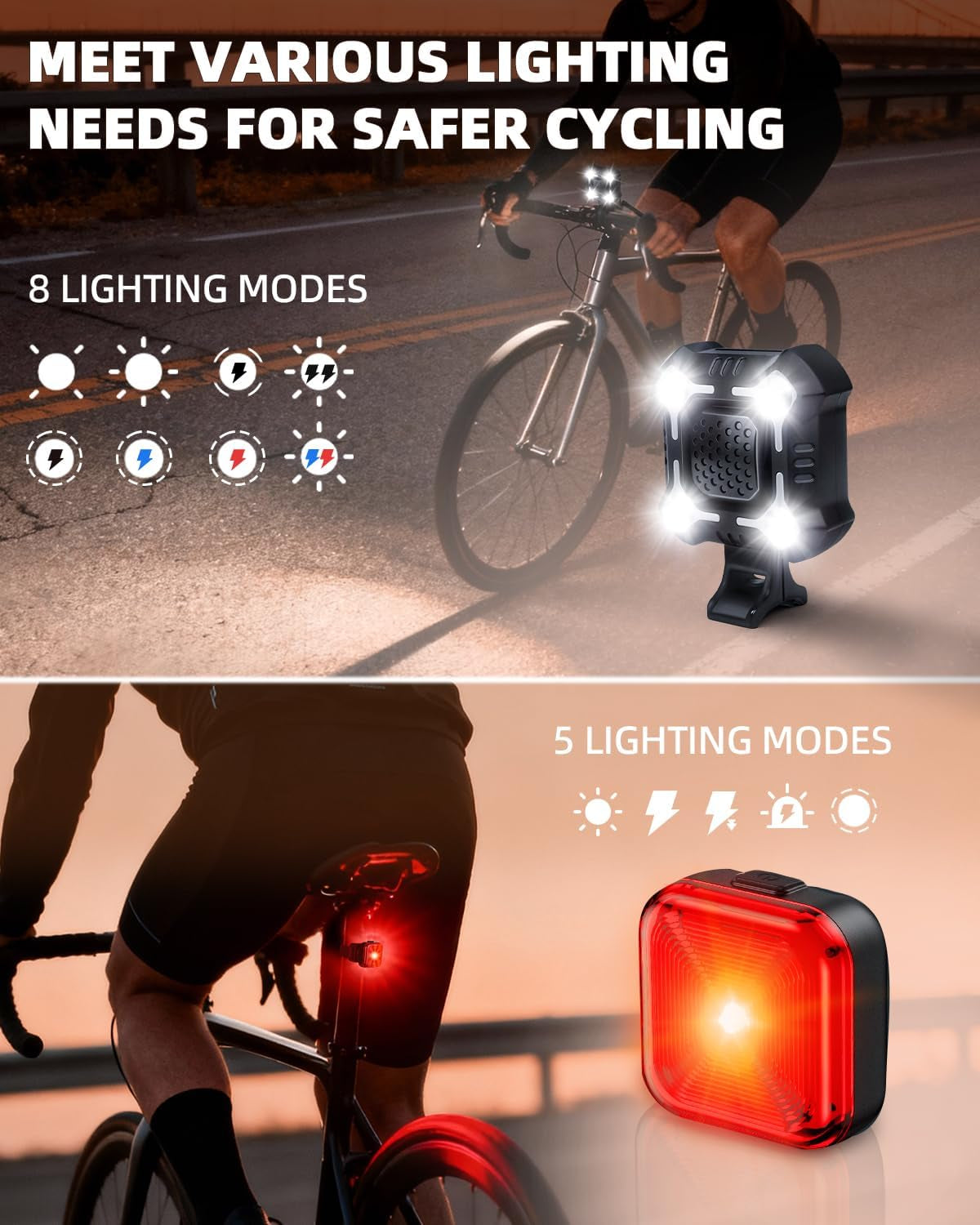 140Db Bike Horn with Front and Rear Light, 2In1 Bicycle Bell Control Switch LED Light, Rechargeable Waterproof, 8+5 Modes Headlight and Tail Light Daily Commute, Adults Kids Bike Scooter Ebike