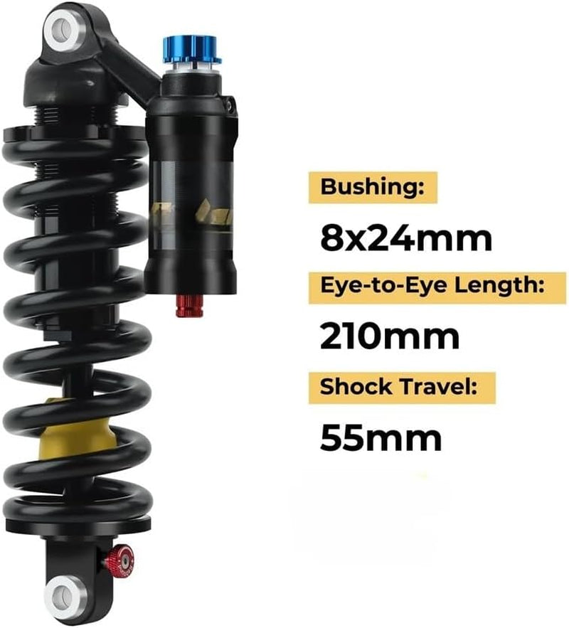 Motorbike Absorber Shock Rear Shock Suspension 190/210/230Mm Adjustable Rebound 550Lbs Spring for Downhill Mountain Bikes E-Moto Upgrade Part