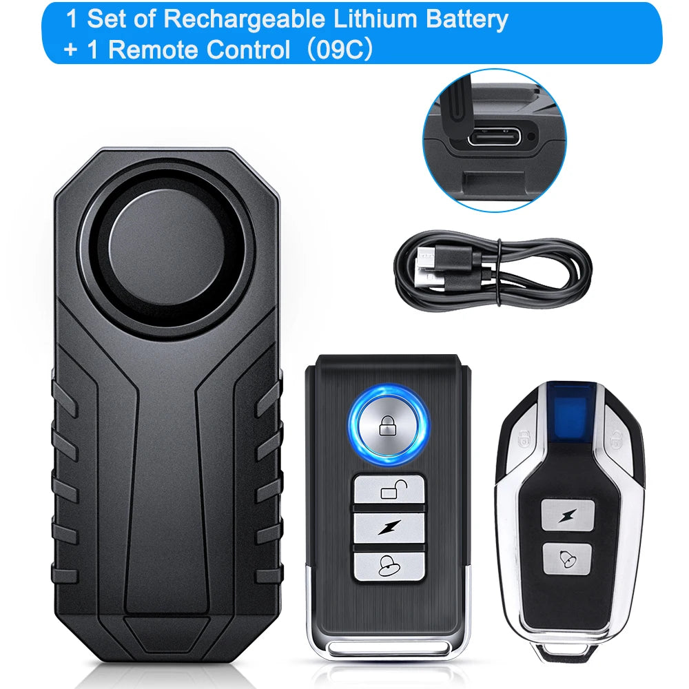 Wireless Bike Alarm with Remote IP65 Waterproof Rechargeable 113Db Loud Bicycle E-Bikes Scooter Moto anti Theft Alarm