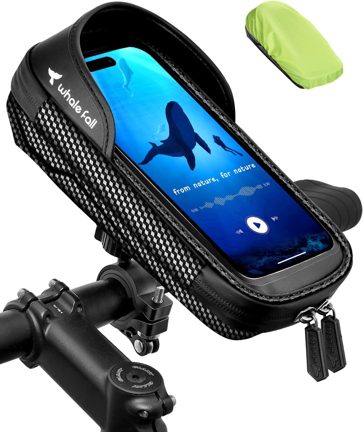 Bike Phone Holder, Waterproof Handlebar Bag for Phones up to 7" | 360° Rotatable Mount, TPU Touchscreen, Quick Release, Anti-Shake, Extra Storage and Rain Cover for Navigation and Rides
